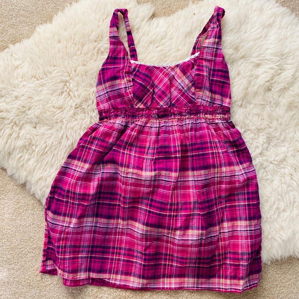 Lilu baby doll pink fuchsia purple plaid gingham print tank top